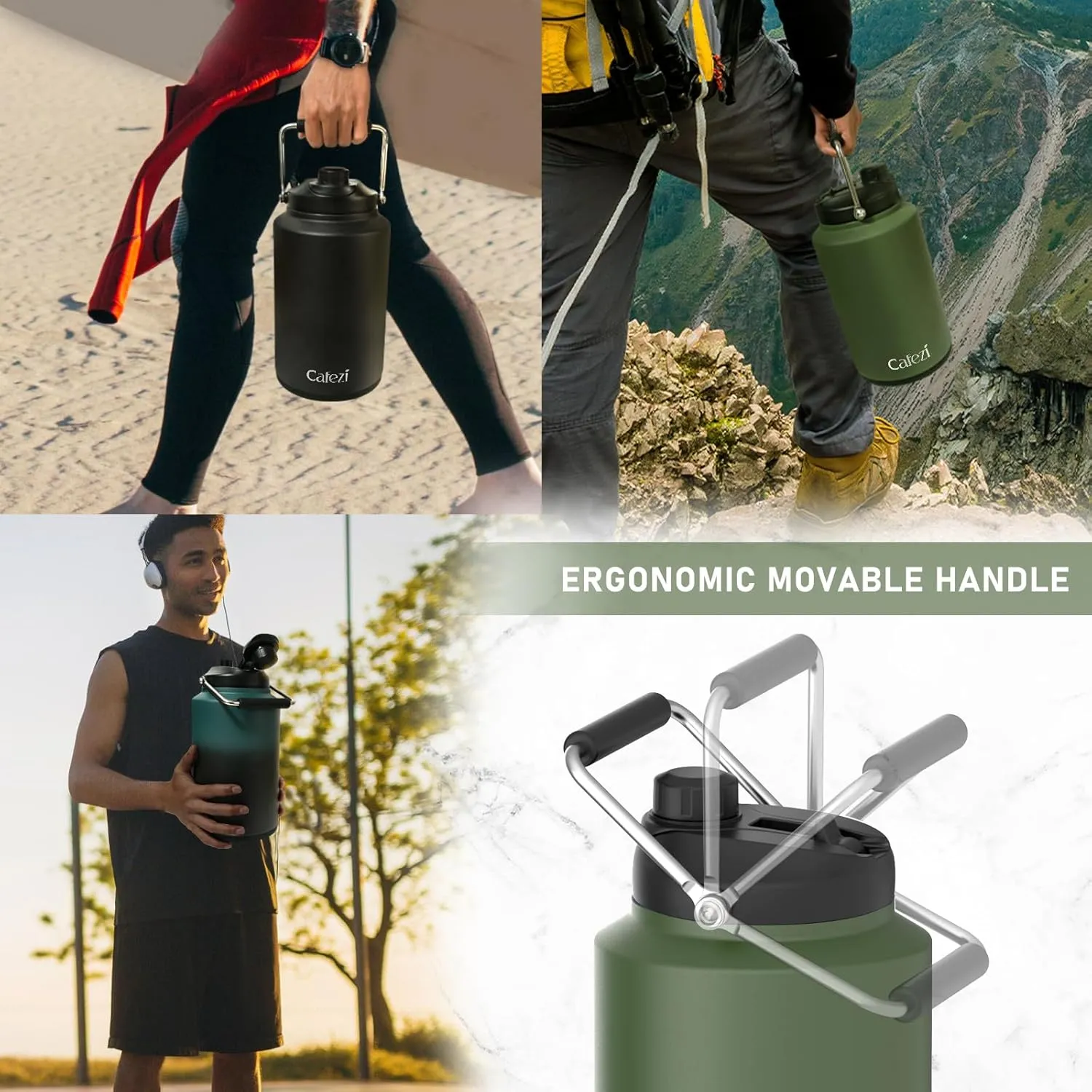 1 Gallon Water Jug Insulated, 2-in-1 Lid, Flip Straw and Spout, Vacuum Insulated Stainless Steel Gallon Water Bottle for Cold & Hot Drinks, Leak Proof, Great for Workouts, Yoga, Fishing, Hiking