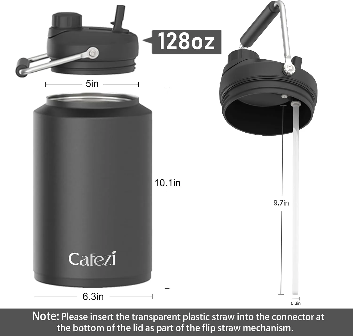 1 Gallon Water Jug Insulated, 2-in-1 Lid, Flip Straw and Spout, Vacuum Insulated Stainless Steel Gallon Water Bottle for Cold & Hot Drinks, Leak Proof, Great for Workouts, Yoga, Fishing, Hiking