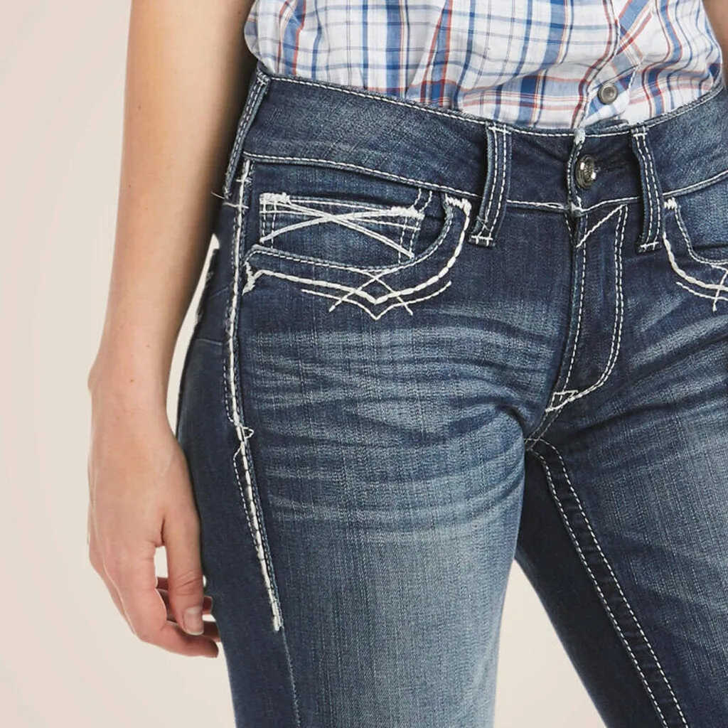 10017510 WOMENS MID RISE STRETCH ENTWINED BOOT CUT JEANS