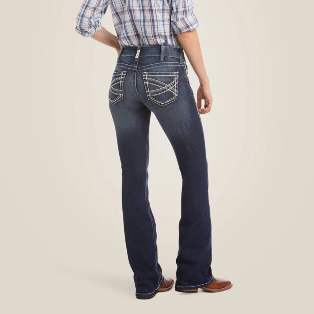 10017510 WOMENS MID RISE STRETCH ENTWINED BOOT CUT JEANS