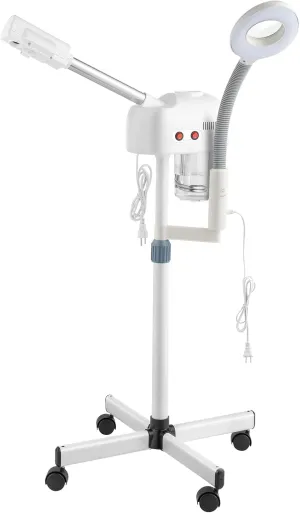 2 in 1 Facial Steamer Ionic Ozone Facial Steamer on Wheels with 3X Magnifying Lamp Hot Mist Function for Salon Spa Home Beauty Equipment