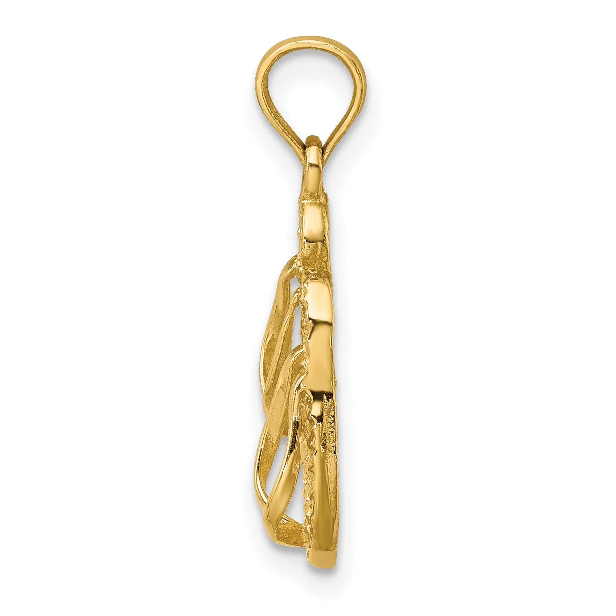 3-D Textured CAPE MAY Flip-flop Charm Pendant in Real 14k Yellow Gold