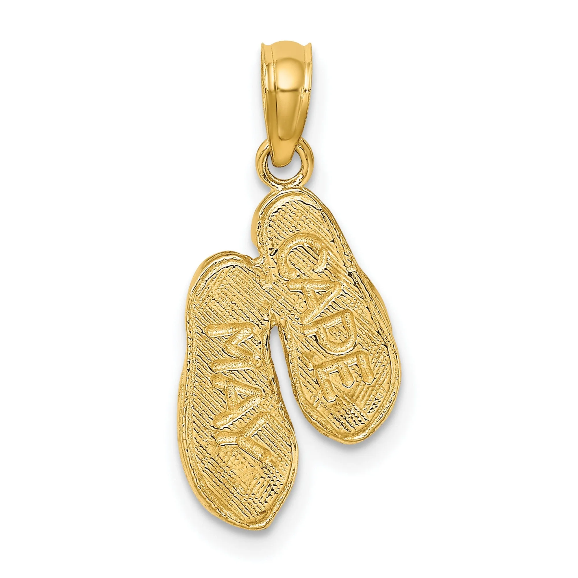 3-D Textured CAPE MAY Flip-flop Charm Pendant in Real 14k Yellow Gold