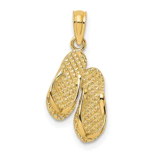 3-D Textured CAPE MAY Flip-flop Charm Pendant in Real 14k Yellow Gold
