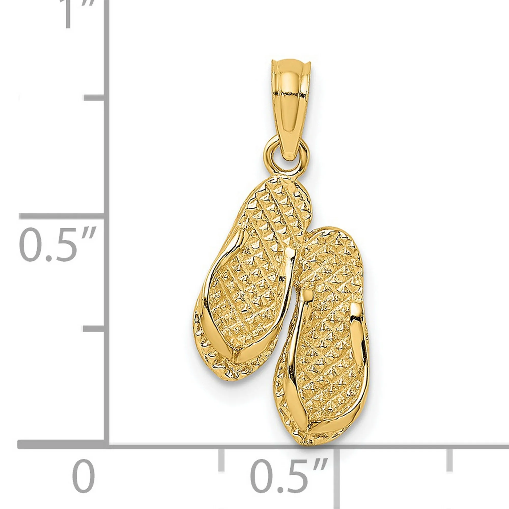 3-D Textured CAPE MAY Flip-flop Charm Pendant in Real 14k Yellow Gold