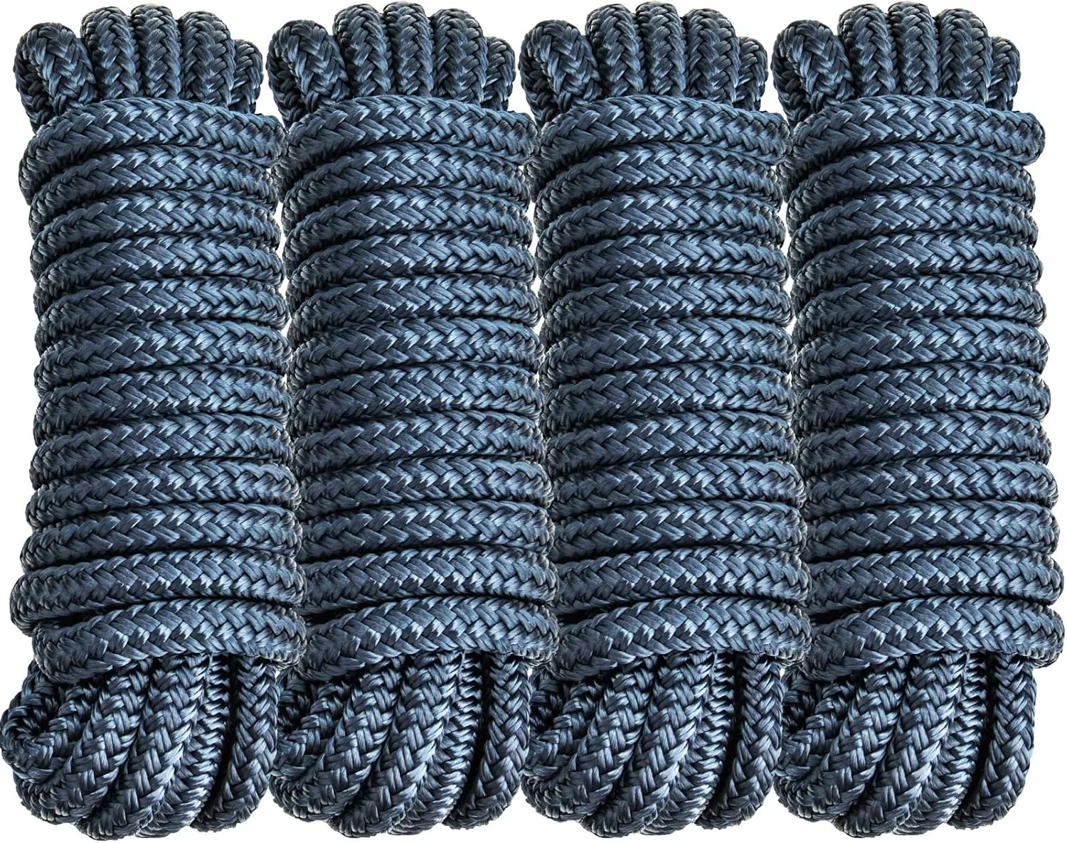 4 Pack 3/8" x 15’ Boat Dock Lines for Boat & Pontoon, Premium Marine- Grade Double Braided Nylon Dock Line, Pre-Spliced with a 12" Eyelet-Navy Blue,Boating Gifts for Men