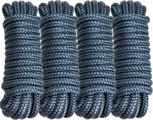 4 Pack 3/8" x 15’ Boat Dock Lines for Boat & Pontoon, Premium Marine- Grade Double Braided Nylon Dock Line, Pre-Spliced with a 12" Eyelet-Navy Blue,Boating Gifts for Men