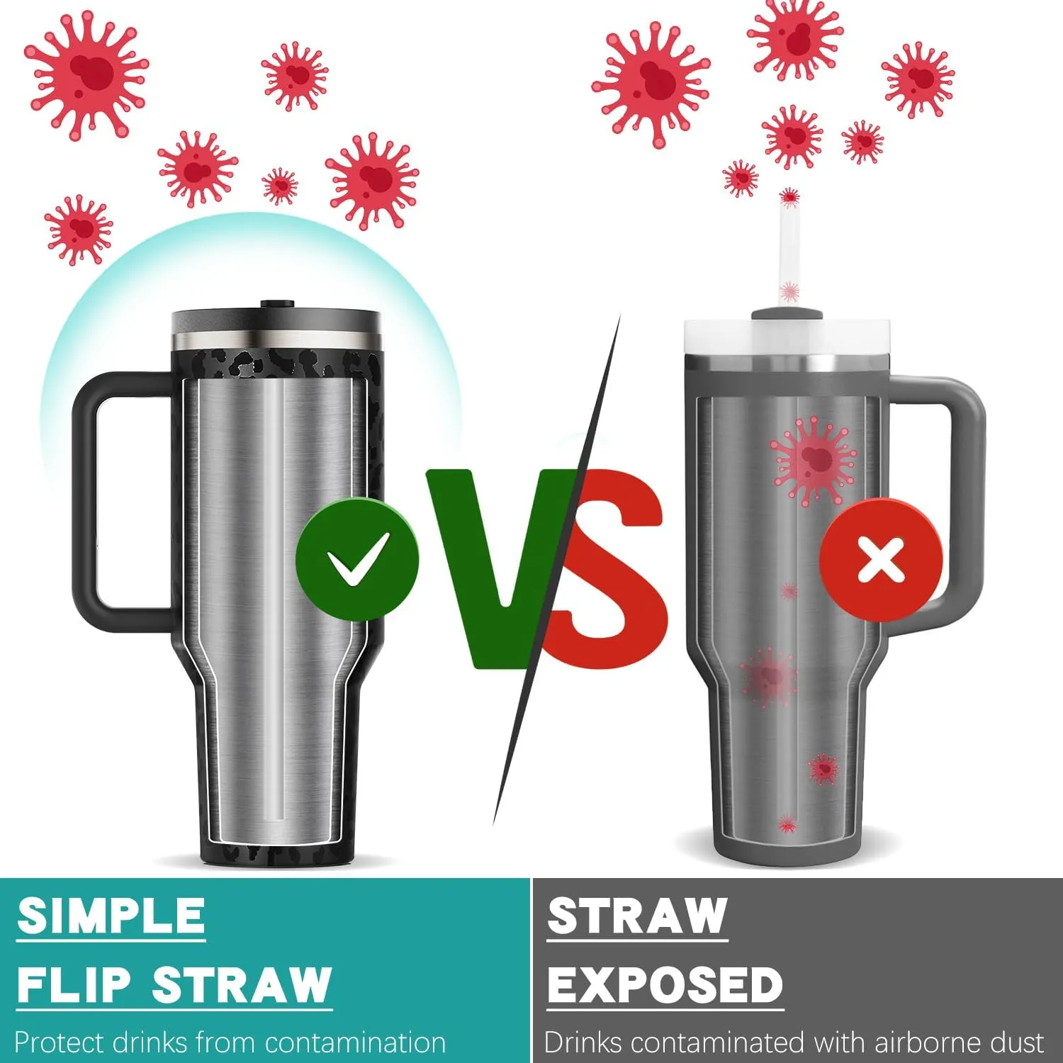 40 oz Tumbler with Handle and Flip Straw Lid - Upgraded Greatyos Insulated Traveler Tumblers with Lids Straws Vacuum Leak Proof Stainless Steel 40oz Cup Mug Gifts for Men Women Him Her (Black Leopard)