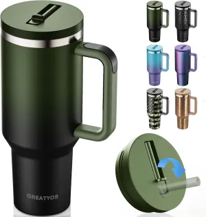 40 oz Tumbler with Handle and Flip Straw Lid - Upgraded Insulated Traveler Tumblers with Lids Straws Vacuum Leak Proof Stainless Steel 40oz Cup Mug Gifts for Men Women Him Her (Black Forest)