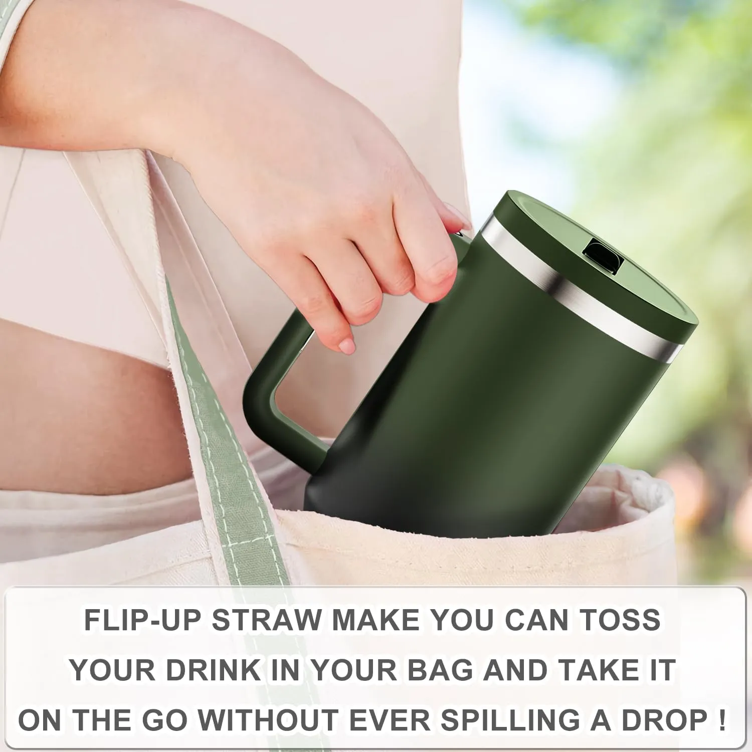 40 oz Tumbler with Handle and Flip Straw Lid - Upgraded Insulated Traveler Tumblers with Lids Straws Vacuum Leak Proof Stainless Steel 40oz Cup Mug Gifts for Men Women Him Her (Black Forest)