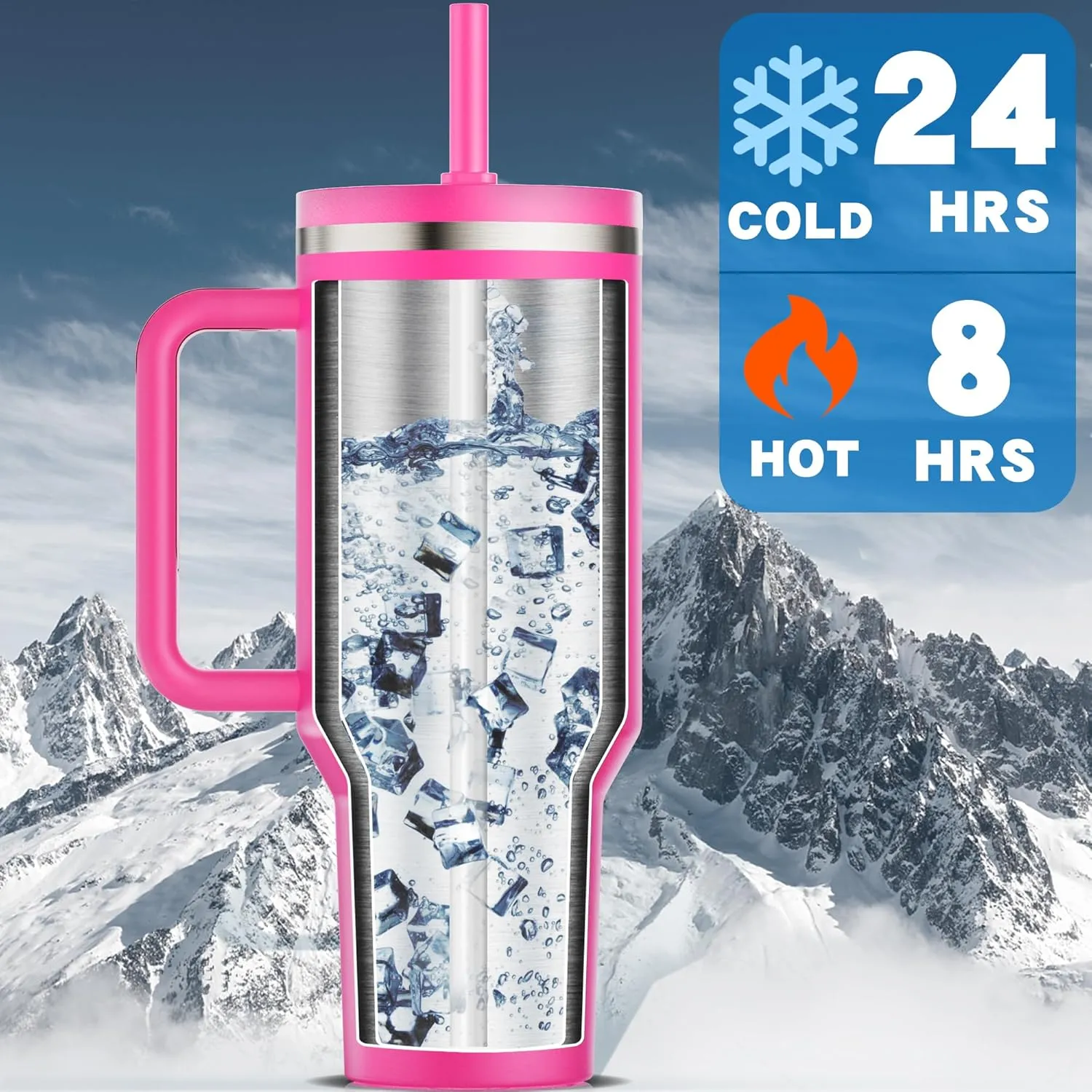 40 oz Tumbler with Handle and Flip Straw Lid - Upgraded Insulated Traveler Tumblers with Lids Straws Vacuum Leak Proof Stainless Steel 40oz Cup Mug Gifts for Men Women Him Her (Camelia)