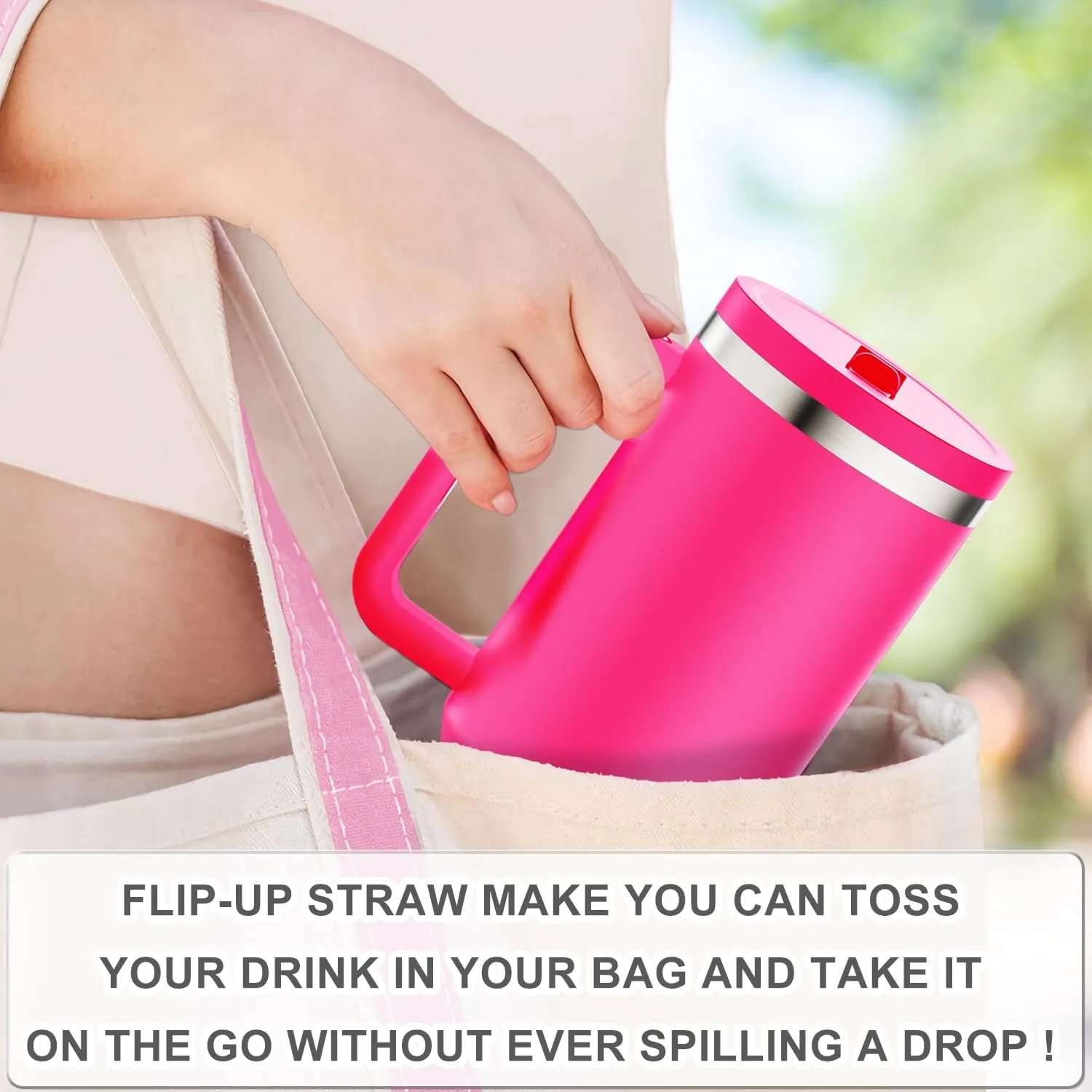 40 oz Tumbler with Handle and Flip Straw Lid - Upgraded Insulated Traveler Tumblers with Lids Straws Vacuum Leak Proof Stainless Steel 40oz Cup Mug Gifts for Men Women Him Her (Camelia)