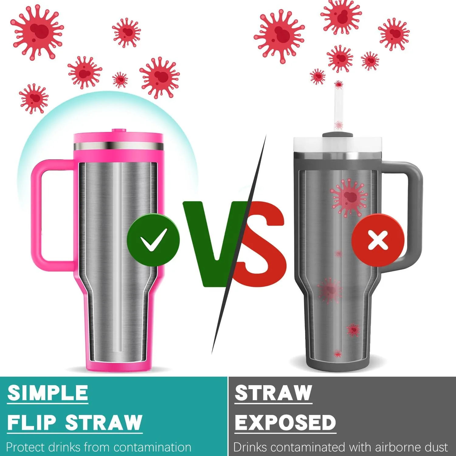 40 oz Tumbler with Handle and Flip Straw Lid - Upgraded Insulated Traveler Tumblers with Lids Straws Vacuum Leak Proof Stainless Steel 40oz Cup Mug Gifts for Men Women Him Her (Camelia)