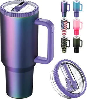 40 oz Tumbler with Handle and Flip Straw Lid - Upgraded Traveler 40oz Tumblers with Lids Straws Vacuum Insulated Leak Proof Stainless Steel Cup Mug Gifts for Men Women Him Her (Aurora)