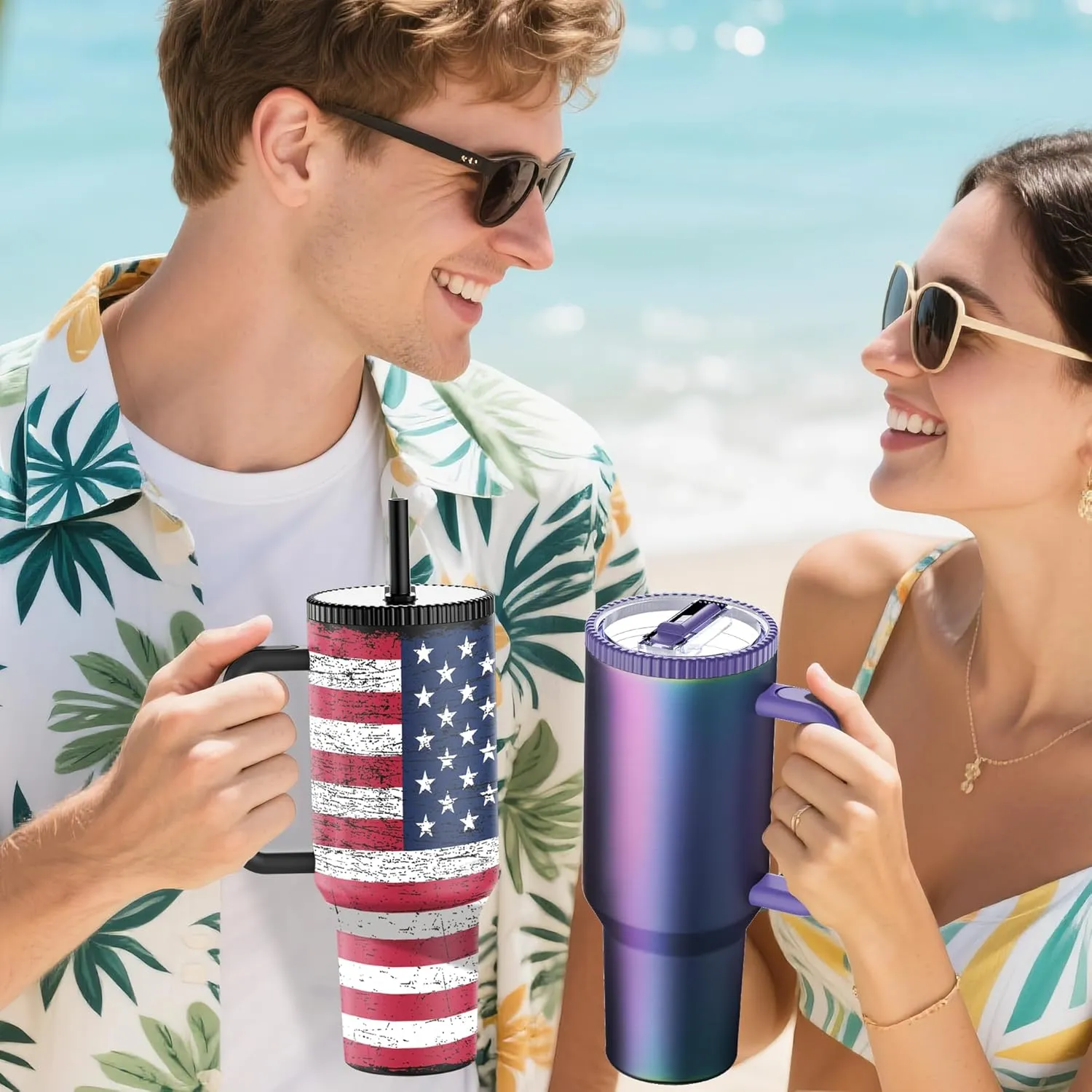 40 oz Tumbler with Handle and Flip Straw Lid - Upgraded Traveler 40oz Tumblers with Lids Straws Vacuum Insulated Leak Proof Stainless Steel Cup Mug Gifts for Men Women Him Her (Aurora)