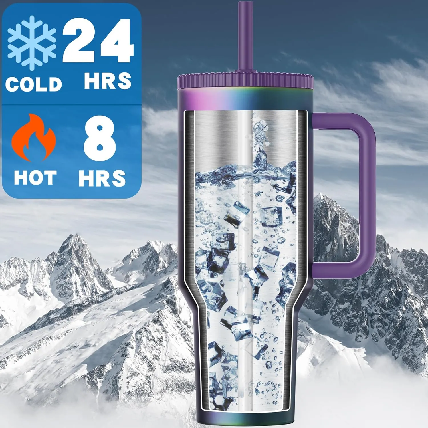 40 oz Tumbler with Handle and Flip Straw Lid - Upgraded Traveler 40oz Tumblers with Lids Straws Vacuum Insulated Leak Proof Stainless Steel Cup Mug Gifts for Men Women Him Her (Aurora)