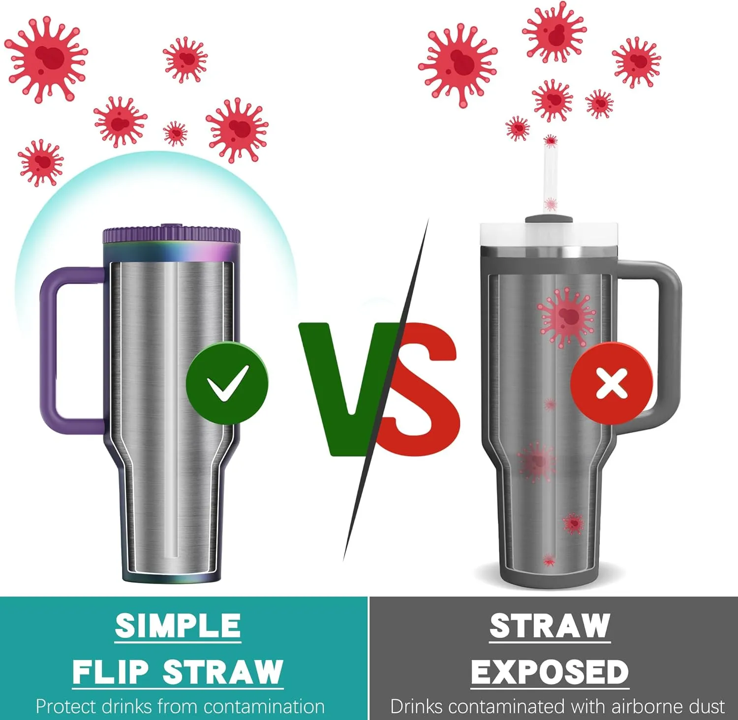 40 oz Tumbler with Handle and Flip Straw Lid - Upgraded Traveler 40oz Tumblers with Lids Straws Vacuum Insulated Leak Proof Stainless Steel Cup Mug Gifts for Men Women Him Her (Aurora)