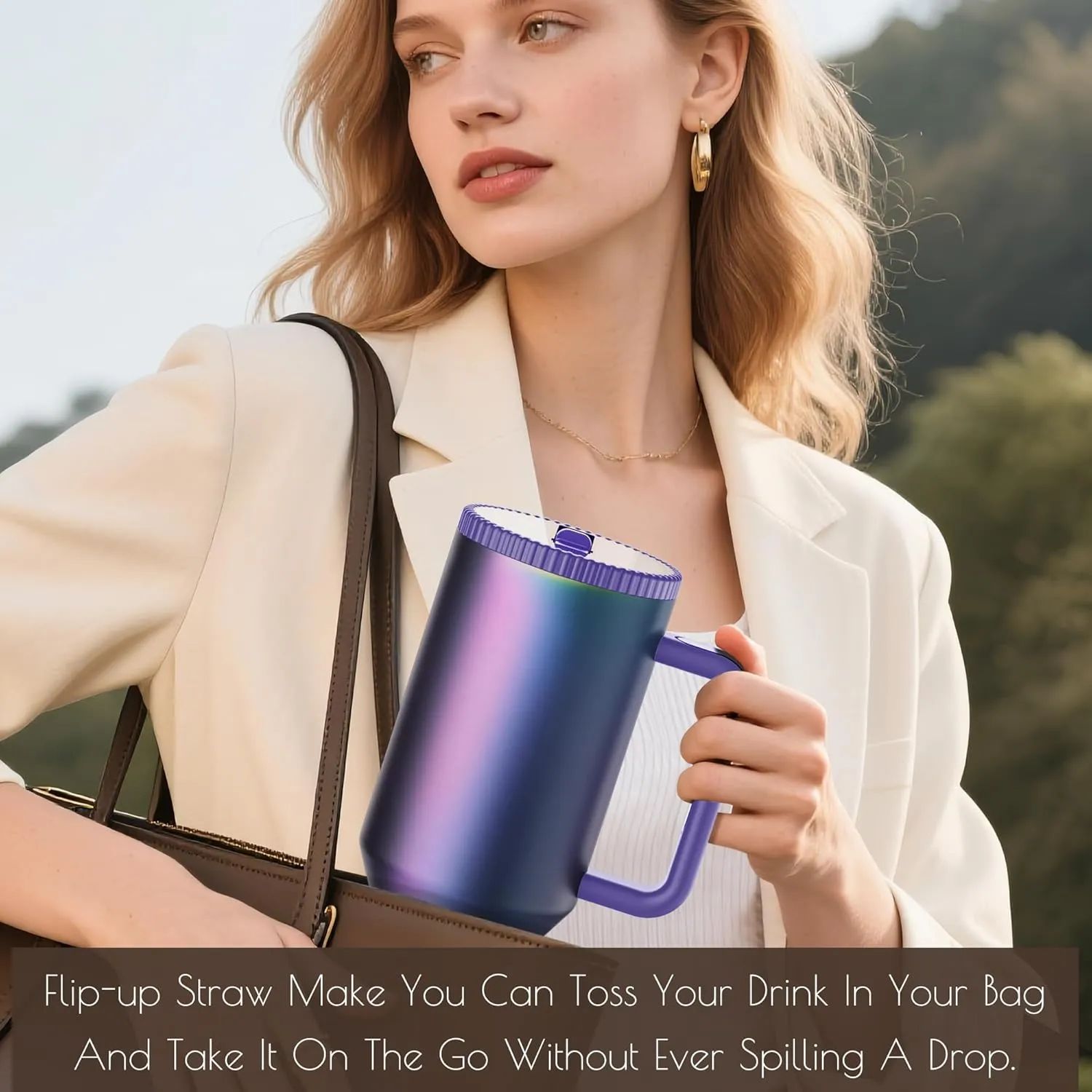 40 oz Tumbler with Handle and Flip Straw Lid - Upgraded Traveler 40oz Tumblers with Lids Straws Vacuum Insulated Leak Proof Stainless Steel Cup Mug Gifts for Men Women Him Her (Aurora)