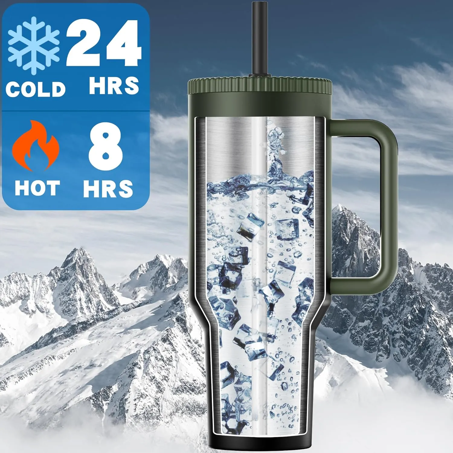 40 oz Tumbler with Handle and Flip Straw Lid - Upgraded Traveler 40oz Tumblers with Lids Straws Vacuum Insulated Leak Proof Stainless Steel Cup Mug Gifts for Men Women Him Her (Black Forest)