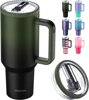 40 oz Tumbler with Handle and Flip Straw Lid - Upgraded Traveler 40oz Tumblers with Lids Straws Vacuum Insulated Leak Proof Stainless Steel Cup Mug Gifts for Men Women Him Her (Black Forest)