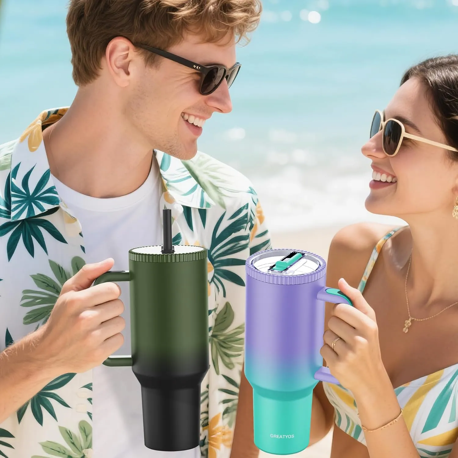 40 oz Tumbler with Handle and Flip Straw Lid - Upgraded Traveler 40oz Tumblers with Lids Straws Vacuum Insulated Leak Proof Stainless Steel Cup Mug Gifts for Men Women Him Her (Black Forest)