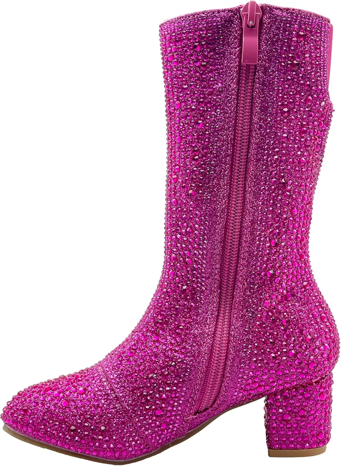 ABSOLEX Girl's Rhinestone Round Toe Knee High Chunky Low Heel Boot