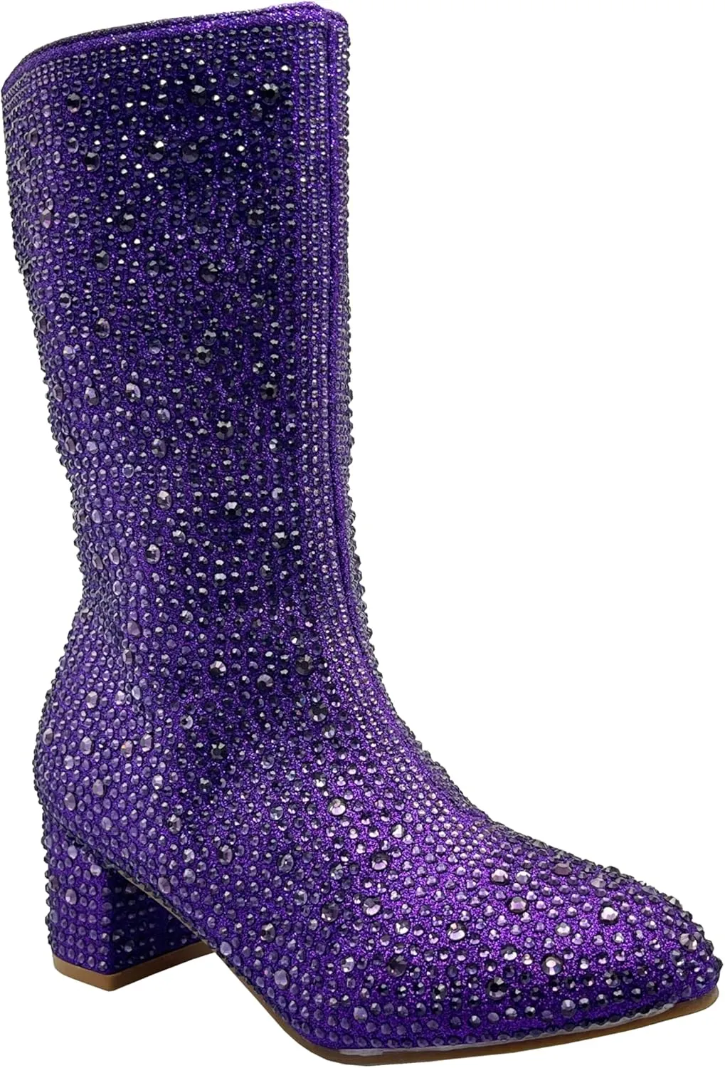 ABSOLEX Girl's Rhinestone Round Toe Knee High Chunky Low Heel Boot