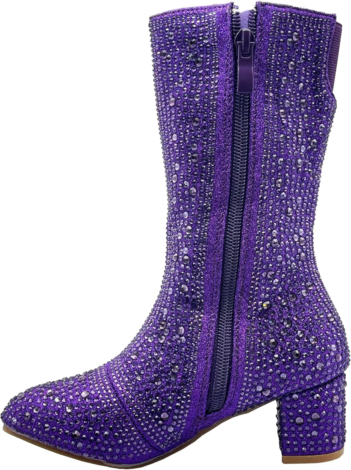 ABSOLEX Girl's Rhinestone Round Toe Knee High Chunky Low Heel Boot