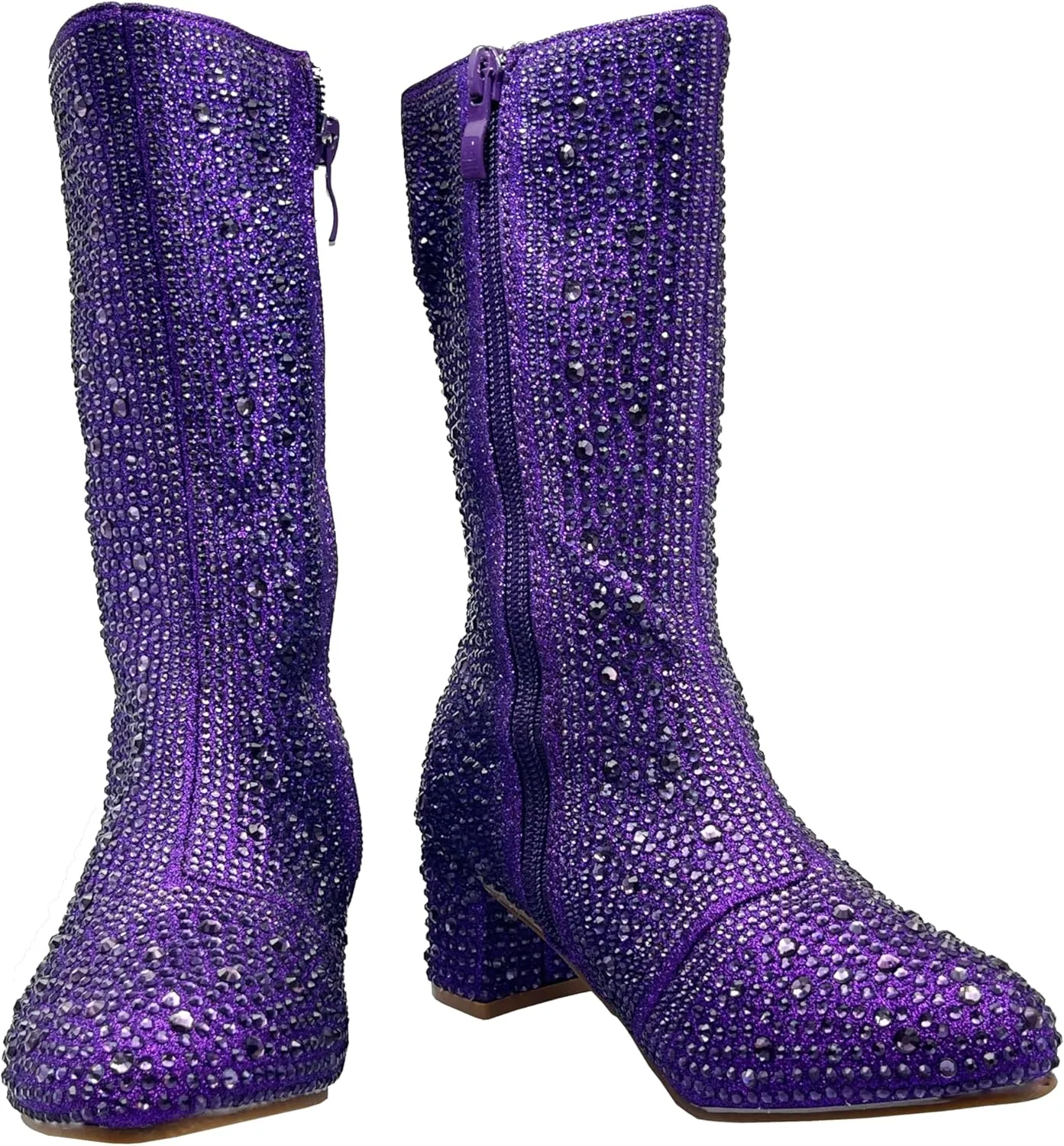 ABSOLEX Girl's Rhinestone Round Toe Knee High Chunky Low Heel Boot