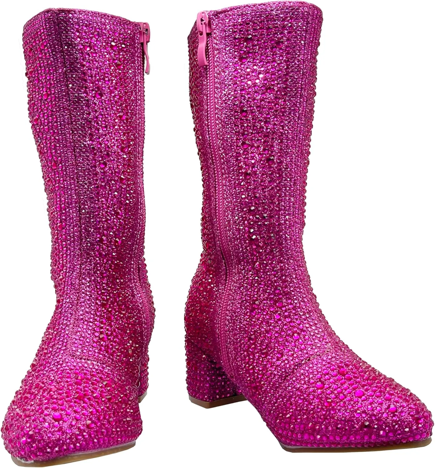 ABSOLEX Girl's Rhinestone Round Toe Knee High Chunky Low Heel Boot