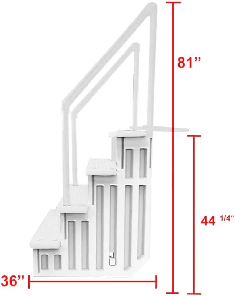 Aqua Select Anti-Slip in-Pool Steps with Outside Flip-Up Ladder | White | for Above Ground Swimming Pools | Can Mount to Decks 48" to 54" H | Safety Stairs Capacity Up to 250 lbs