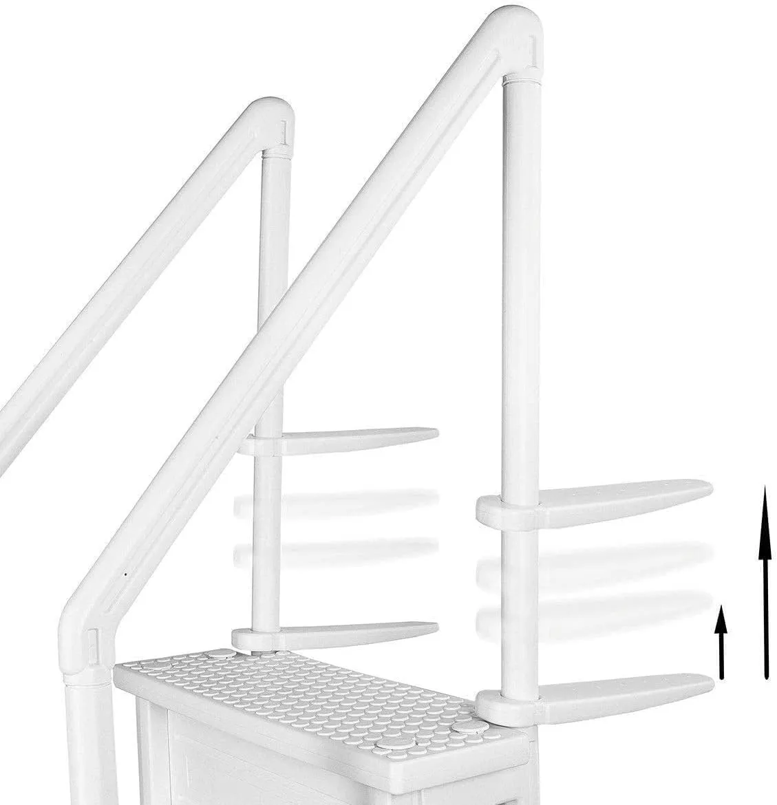 Aqua Select Anti-Slip in-Pool Steps with Outside Flip-Up Ladder | White | for Above Ground Swimming Pools | Can Mount to Decks 48" to 54" H | Safety Stairs Capacity Up to 250 lbs