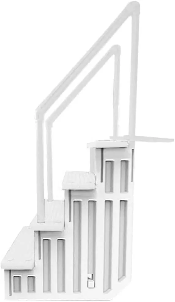 Aqua Select Anti-Slip in-Pool Steps with Outside Flip-Up Ladder | White | for Above Ground Swimming Pools | Can Mount to Decks 48" to 54" H | Safety Stairs Capacity Up to 250 lbs