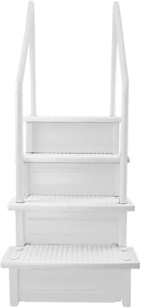 Aqua Select Anti-Slip in-Pool Steps with Outside Flip-Up Ladder | White | for Above Ground Swimming Pools | Can Mount to Decks 48" to 54" H | Safety Stairs Capacity Up to 250 lbs