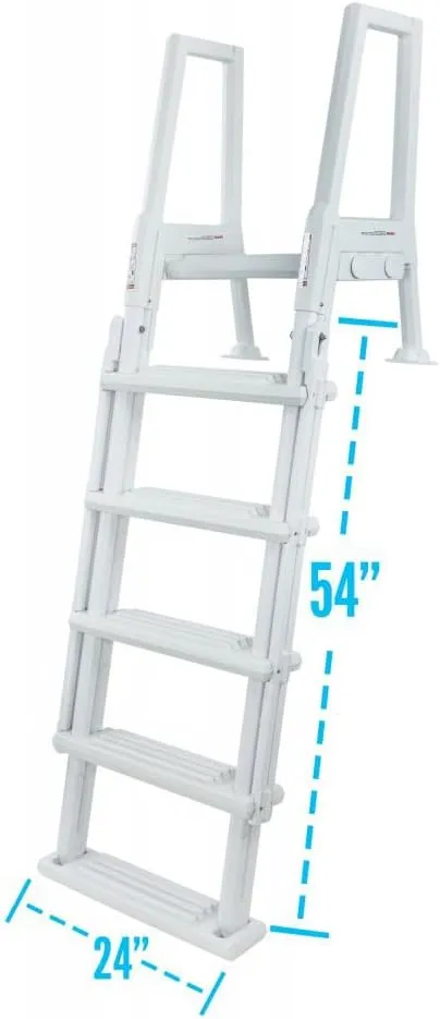 Aqua Select Anti-Slip in-Pool Steps with Outside Flip-Up Ladder | White | for Above Ground Swimming Pools | Can Mount to Decks 48" to 54" H | Safety Stairs Capacity Up to 250 lbs