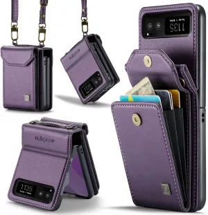 ASAPDOS Crossbody Case Compatible with Motorola Razr 2023,Retro PU Leather Strap Wristlet Flip Case with Magnetic Closure and Card Holder for Men Women Purple