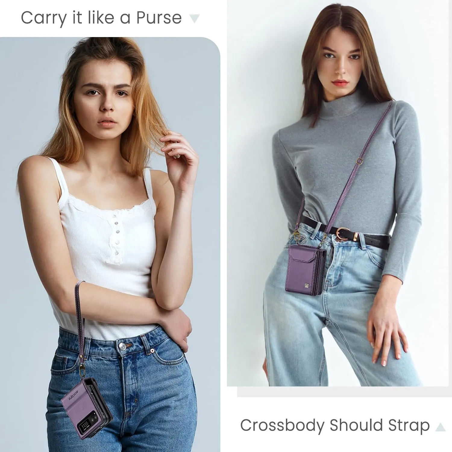 ASAPDOS Crossbody Case Compatible with Motorola Razr 2023,Retro PU Leather Strap Wristlet Flip Case with Magnetic Closure and Card Holder for Men Women Purple