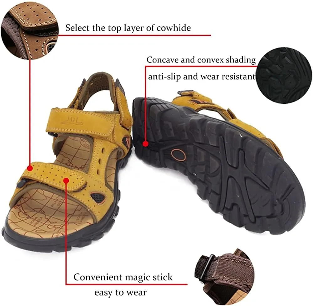 Asifn Men Athletic Open Toe Sandals Slides Outdoor Summer Leather Fisherman Beach Casual Shoes Adventures Outings Hiking