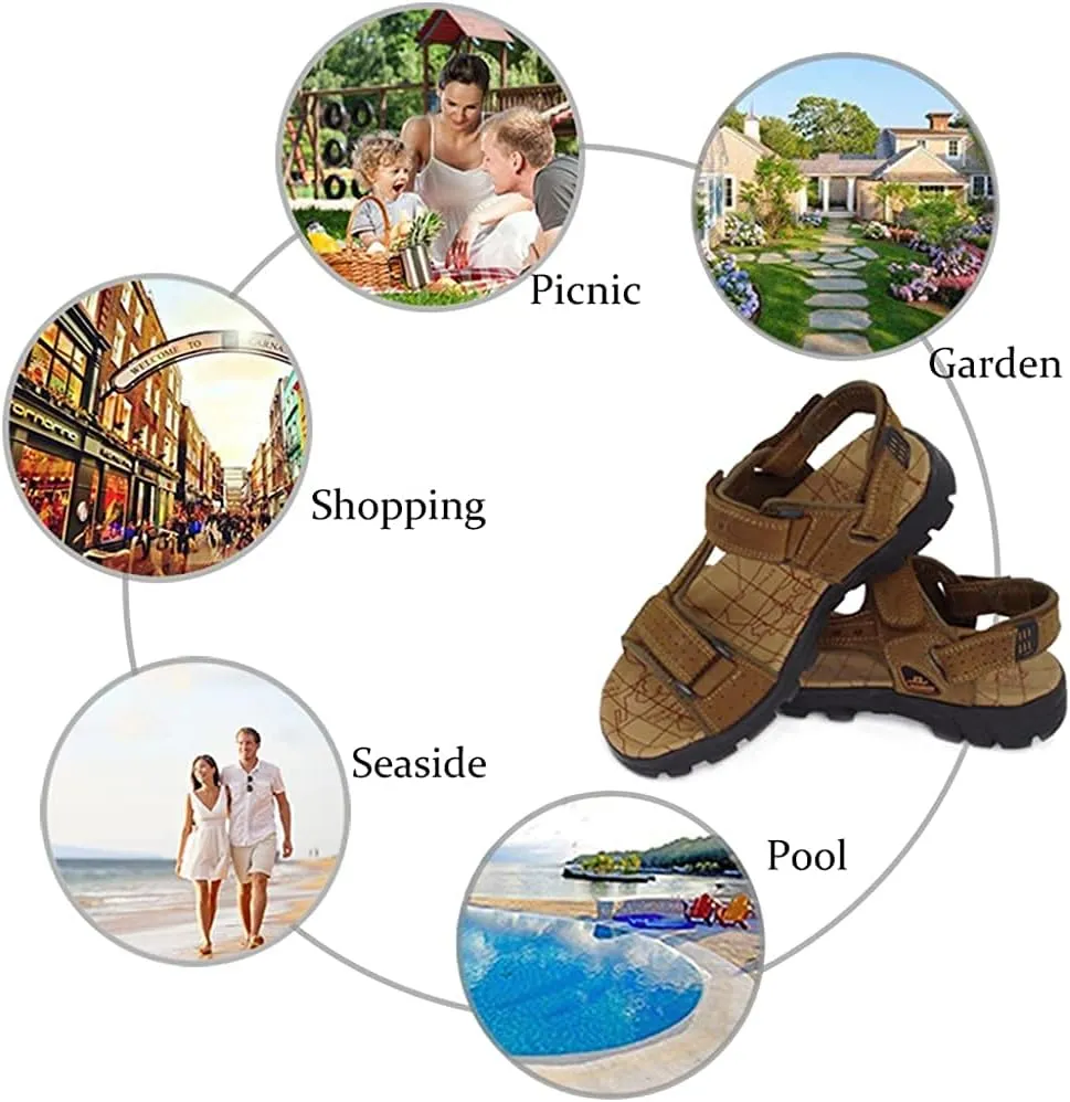 Asifn Men Athletic Open Toe Sandals Slides Outdoor Summer Leather Fisherman Beach Casual Shoes Adventures Outings Hiking