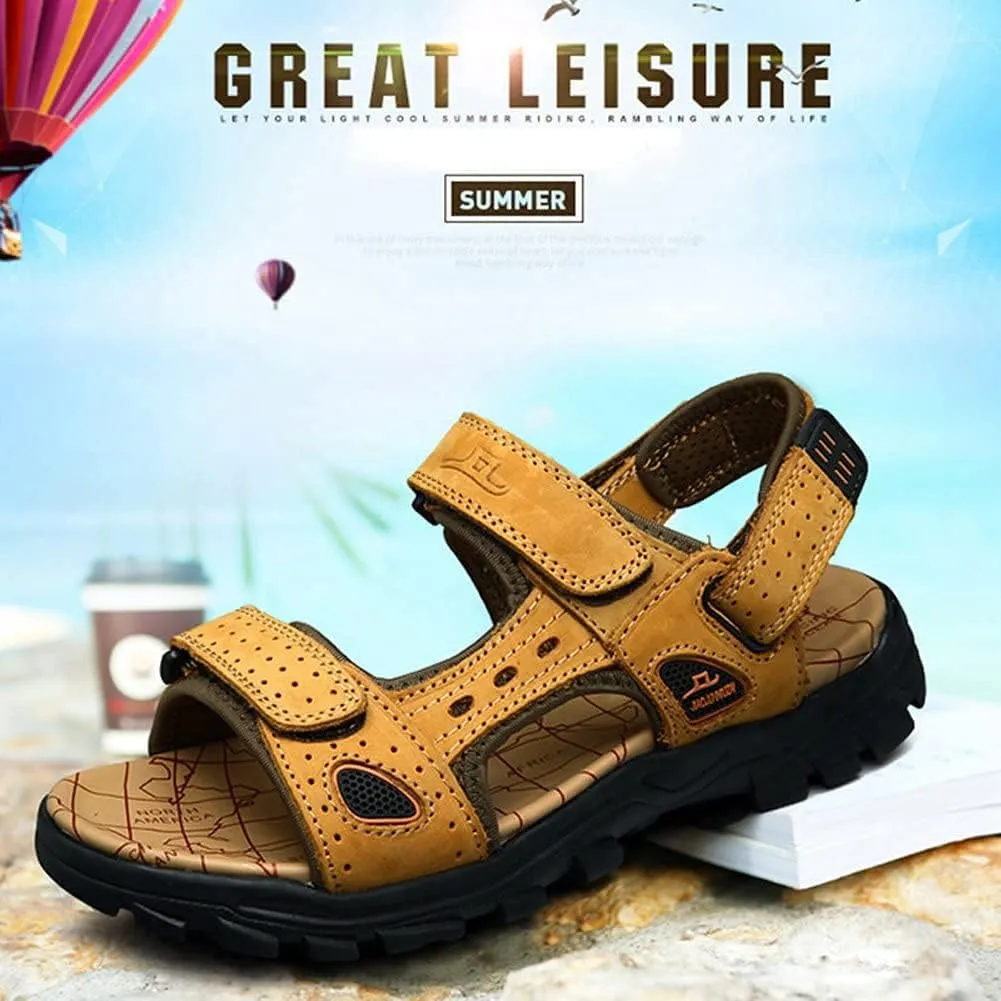 Asifn Men Athletic Open Toe Sandals Slides Outdoor Summer Leather Fisherman Beach Casual Shoes Adventures Outings Hiking