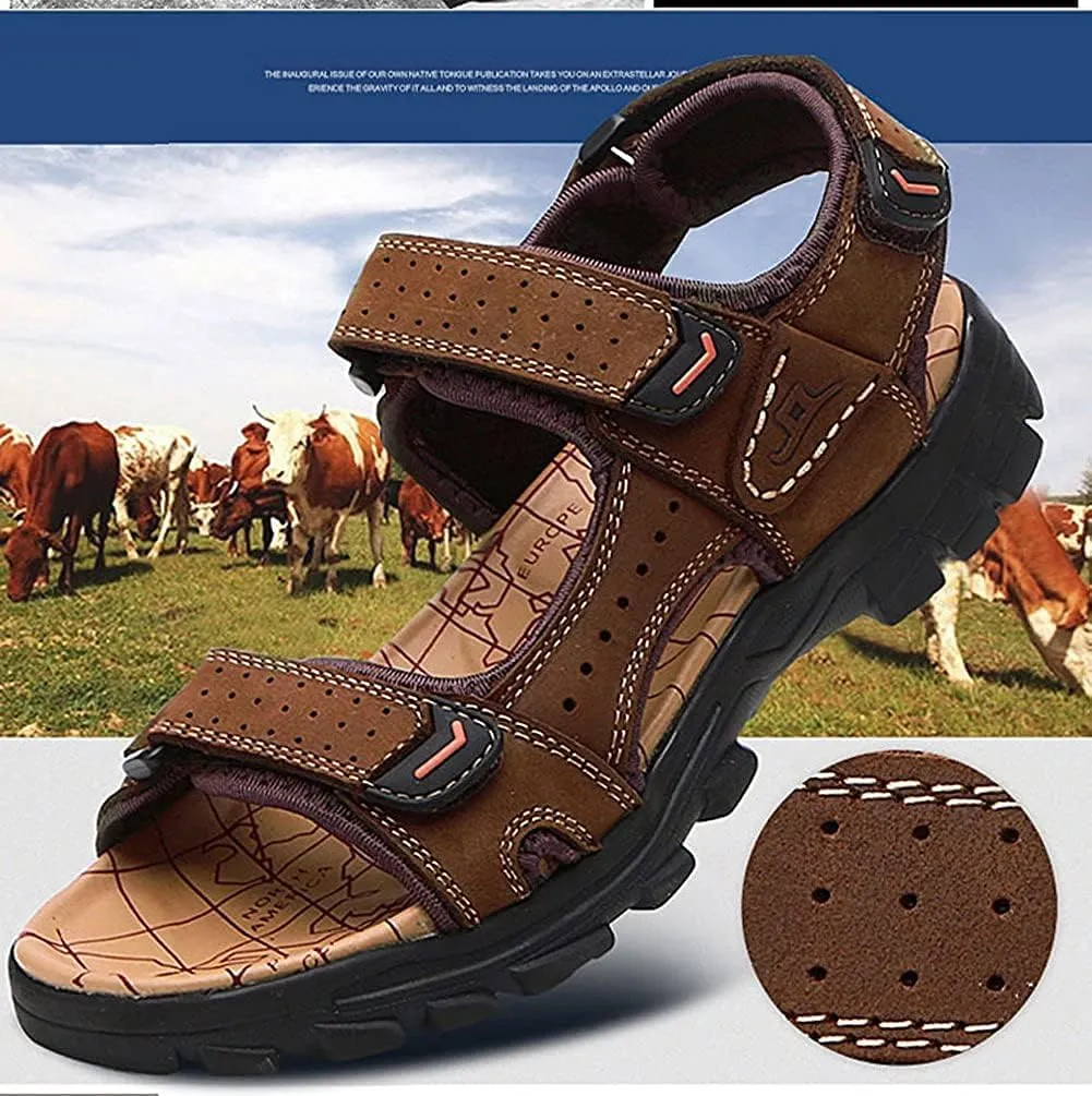 Asifn Men Athletic Open Toe Sandals Slides Outdoor Summer Leather Fisherman Beach Casual Shoes Adventures Outings Hiking