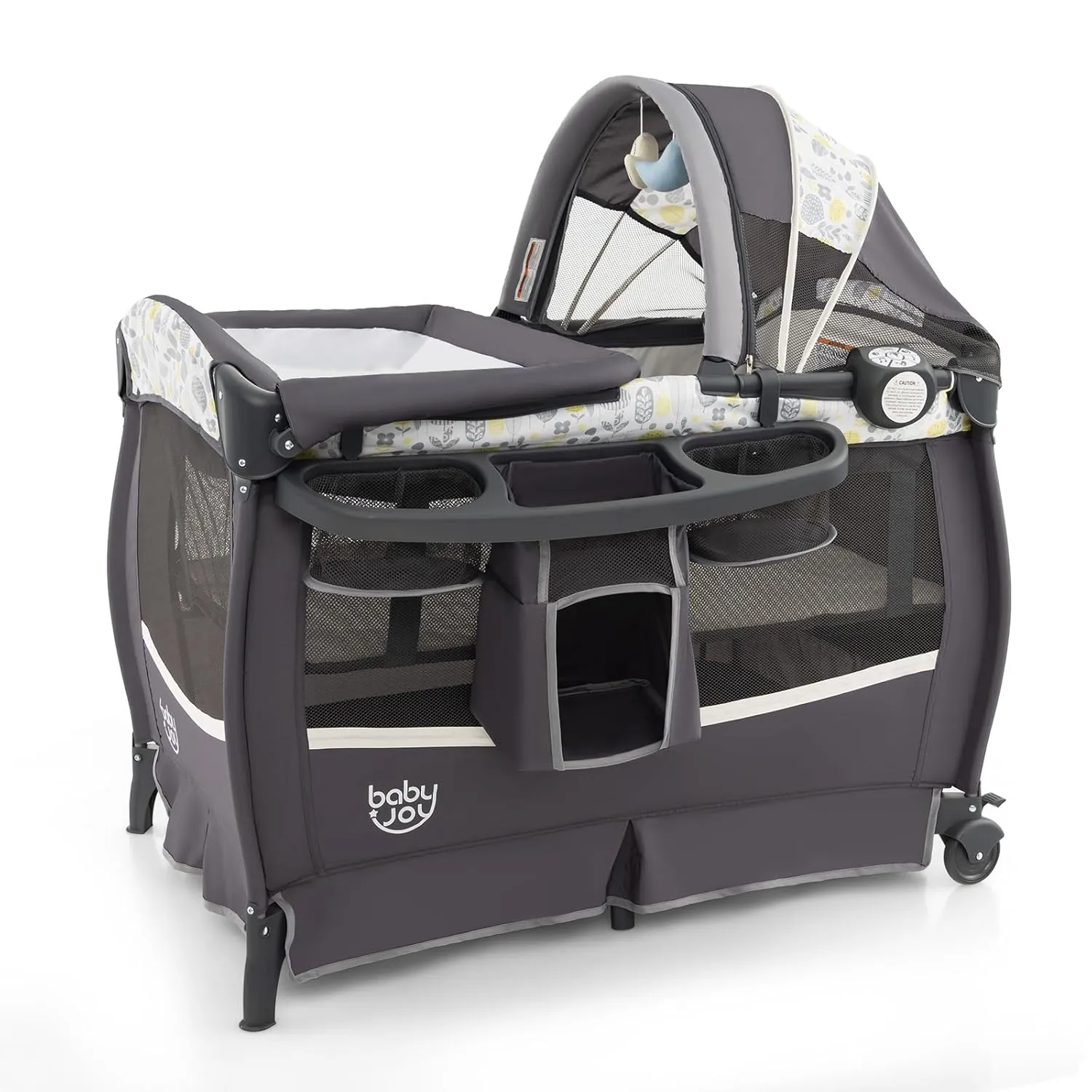 BABY JOY 4 in 1 Pack and Play, Portable Baby Playard with Bassinet & Flip-Away Changing Table, Canopy, Infant Bassinet Activity Center with Storage Basket, Oxford Bag from Newborn to Toddlers