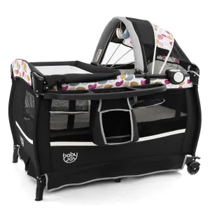 BABY JOY 4 in 1 Pack and Play, Portable Baby Playard with Bassinet & Flip-Away Changing Table, Canopy, Infant Bassinet with Storage Basket, Oxford Bag from Newborn to Toddlers (Circle)