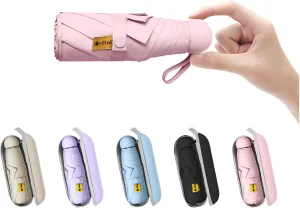 BAODINI Travel Mini Umbrella for Purse With Case Small Compact UV Sun Protection Sun Lightweight Tiny Pocket Umbrella for Women Girls and Men