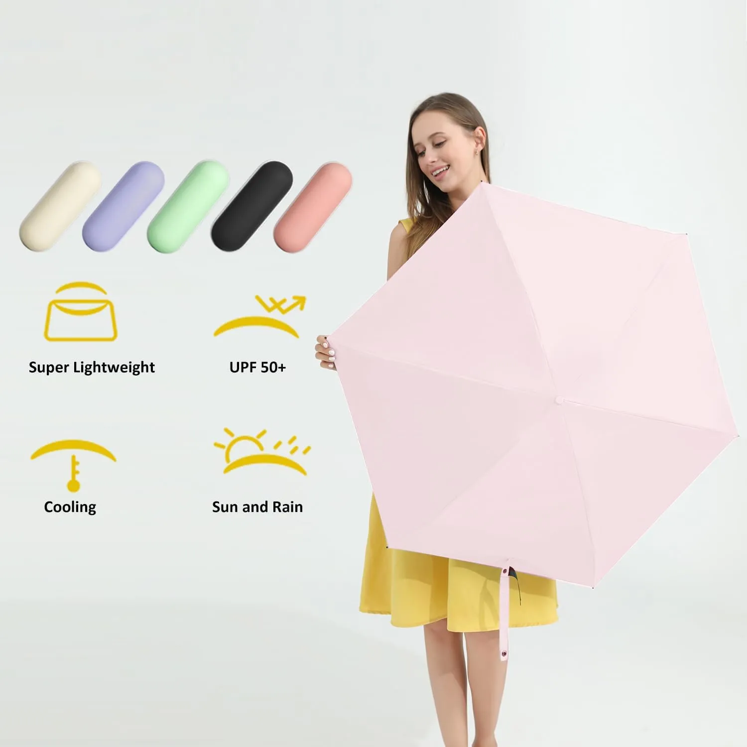BAODINI Travel Mini Umbrella for Purse With Case Small Compact UV Sun Protection Sun Lightweight Tiny Pocket Umbrella for Women Girls and Men