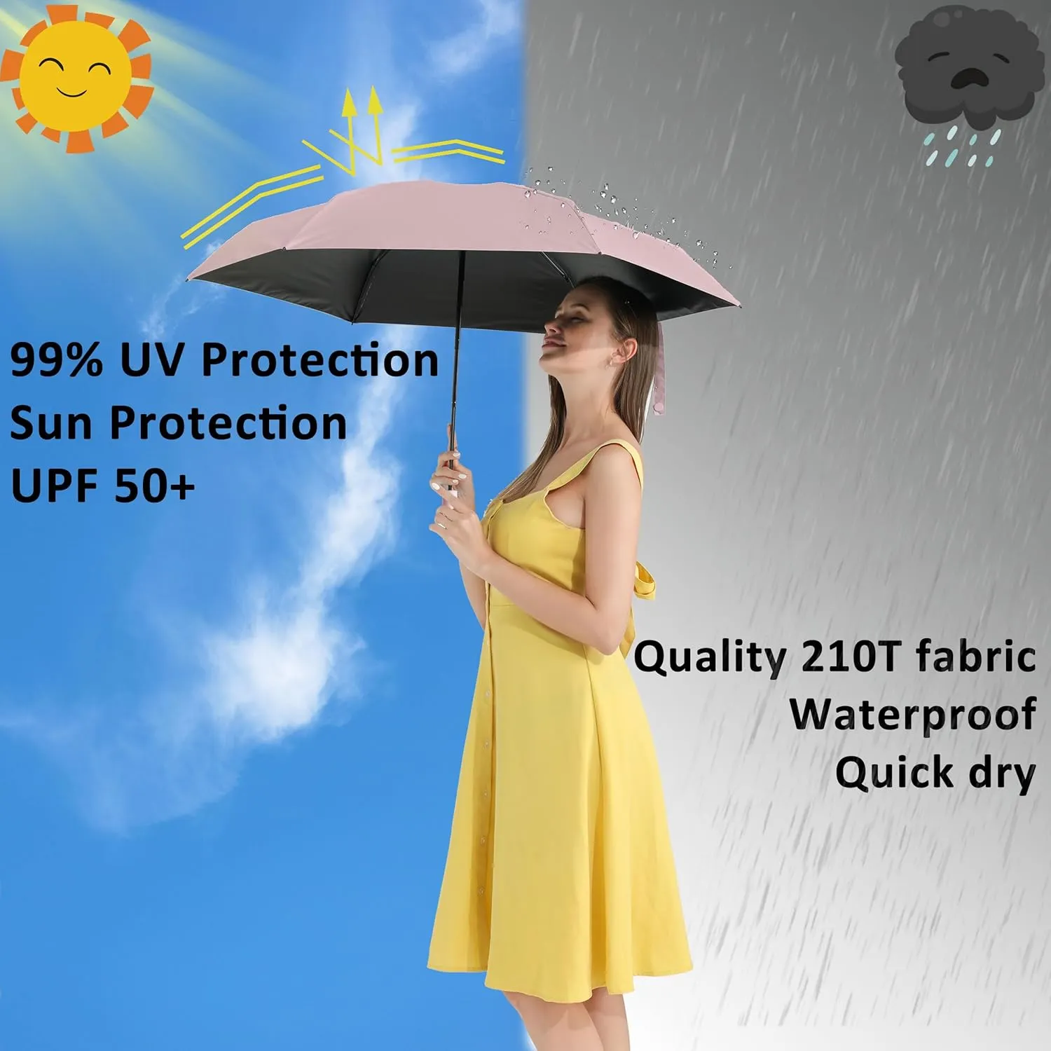 BAODINI Travel Mini Umbrella for Purse With Case Small Compact UV Sun Protection Sun Lightweight Tiny Pocket Umbrella for Women Girls and Men