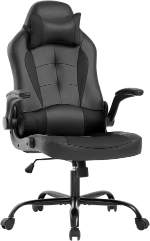 BestOffice PC Gaming Chair Ergonomic Office Chair Desk Chair with Lumbar Support Flip Up Arms Headrest PU Leather Executive High Back Computer Chair for Adults Women Men (Black)
