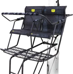 Big Denali 2 Man Climbing Tree Stand, 18 Foot Deer Hunting Ladderstand with Kick Out Footrests and Extra Large MeshComfort Seats