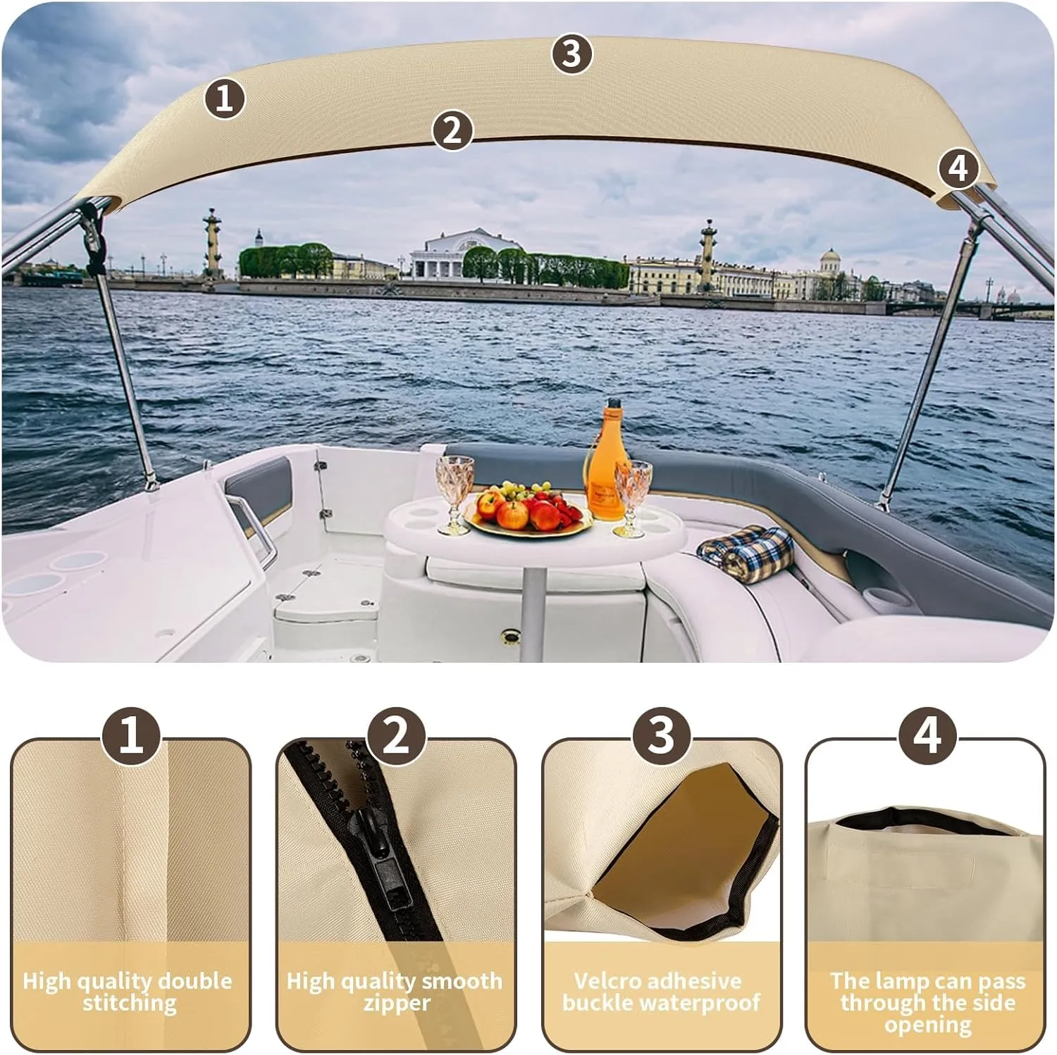 Bimini Top Storage Boot Cover, Waterproof UV Protection Bimini Top Replacement Boot, Fit Round and Square Tube