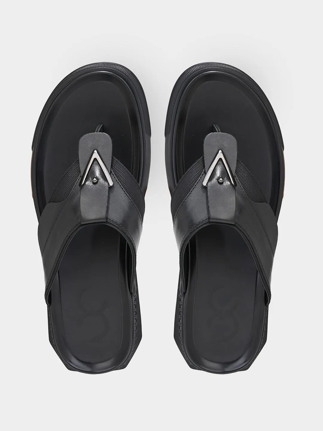 Black Men's Leather Flip-Flop Sandals